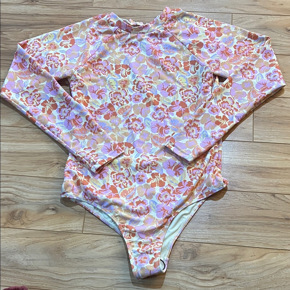 Rusty Surf Paddlesuit Long Sleeve Floral Open Back One Piece